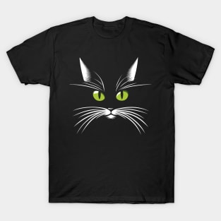 Green-eyed black cat in the dark T-Shirt